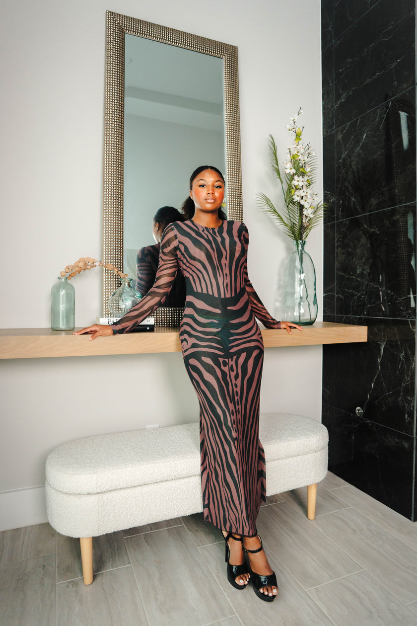 Animal print long sleeve Maxi Mesh Dress Kimish Animal print long sleeve Maxi Mesh Dress Kimish