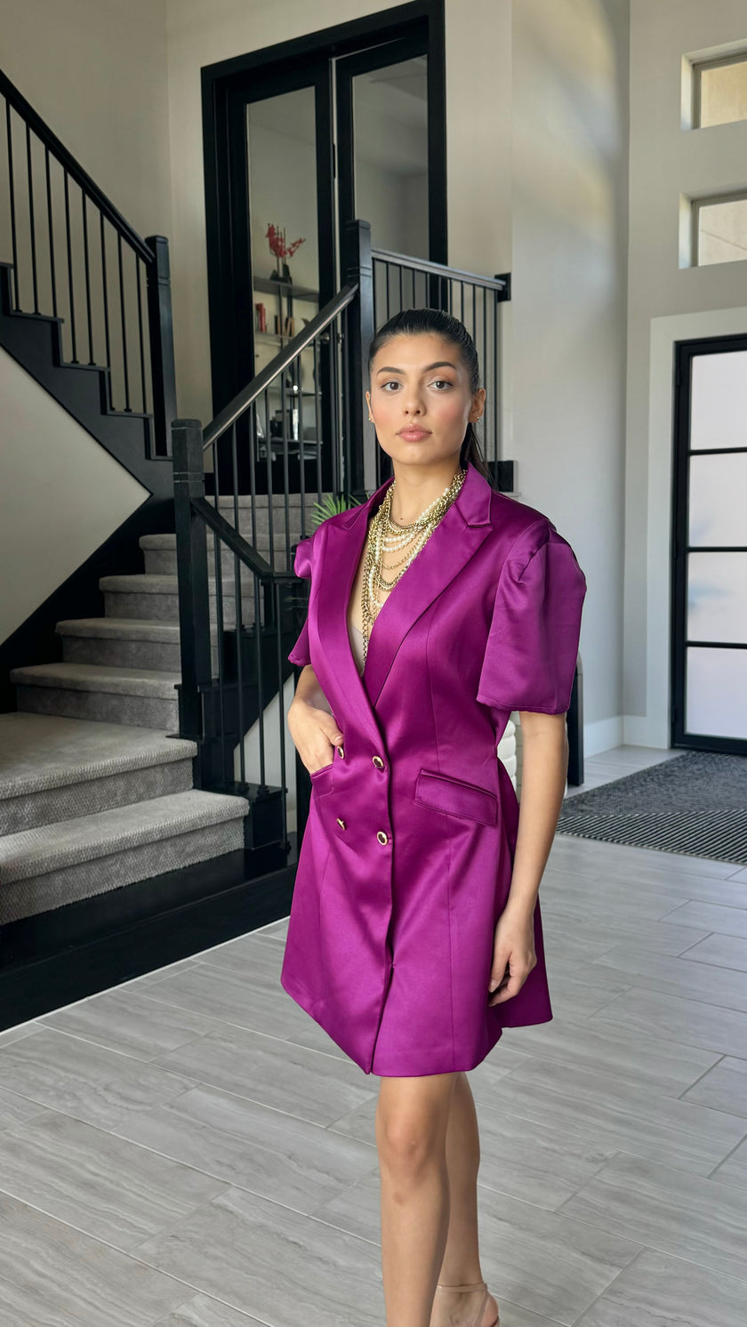 purple blazer dress KATIA Satin Blazer Dress